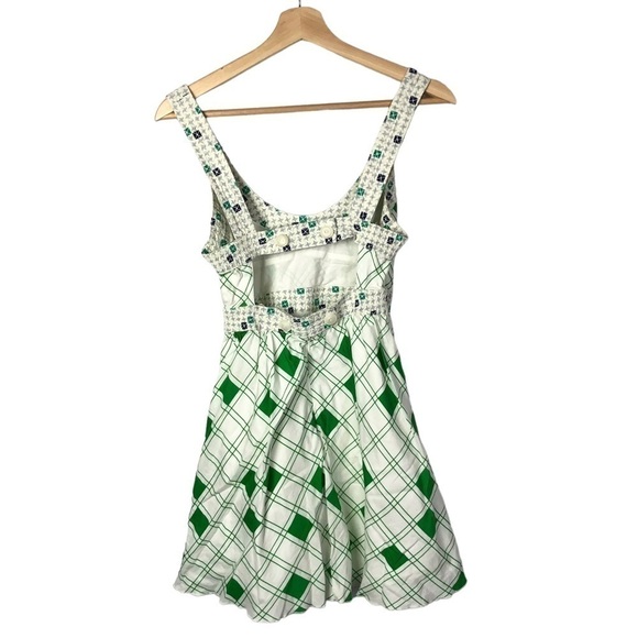 Free People Y2K White & Green Printed Fit & Flare Mini Dress 4 - Picture 2 of 3